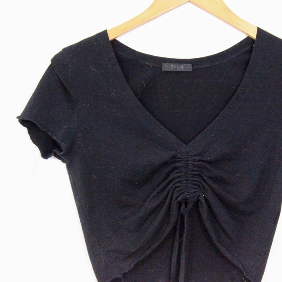 *Shein Black Rouched Black T Shirt - Picture 5 of 6